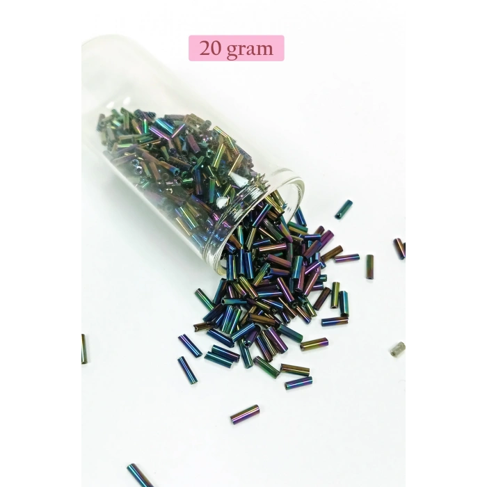 Uzun Boru Kesme Boncuk Çap 2mm Uzunluk 10 mm - 4 Renk - Toplam 80 Gram - BNC427