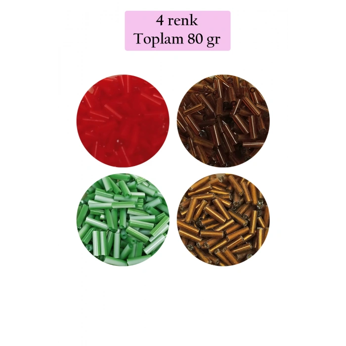Uzun Boru Kesme Boncuk Çap 2mm Uzunluk 10 mm - 4 Renk - Toplam 80 Gram - BNC431
