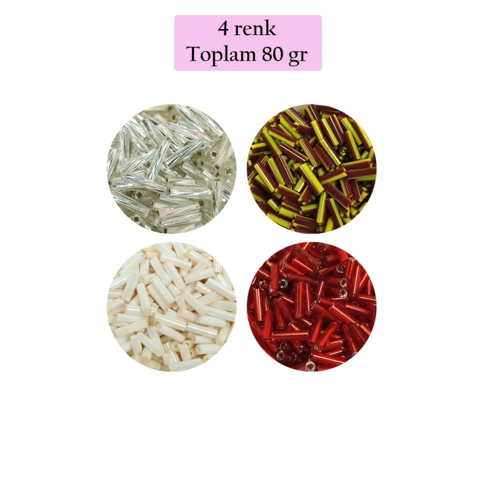 Uzun Boru Kesme Boncuk Çap 2mm Uzunluk 10 mm - 4 Renk - Toplam 80 Gram - BNC434