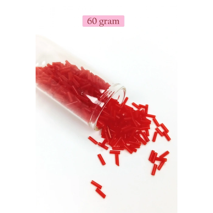 Uzun Boru Kesme Boncuk Çap 2mm Uzunluk 10 mm - 60 Gram - Kırmızı - BNC284