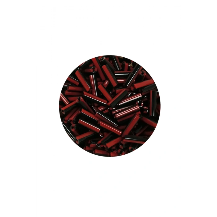 Uzun Boru Kesme Boncuk Çap 2mm Uzunluk 10 mm - 60 Gram - Kırmızı Siyah - BNC291