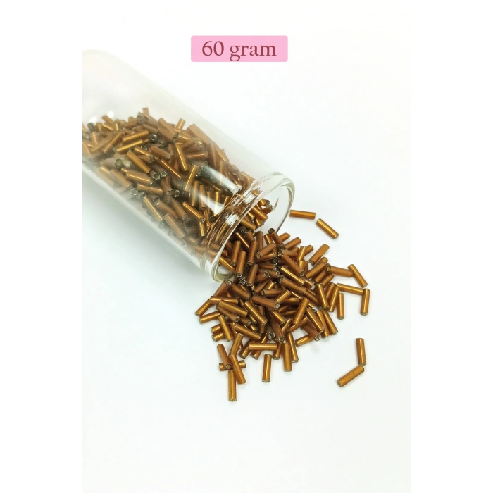 Uzun Boru Kesme Boncuk Çap 2mm Uzunluk 10 mm - 60 Gram - Koyu Altın - BNC265