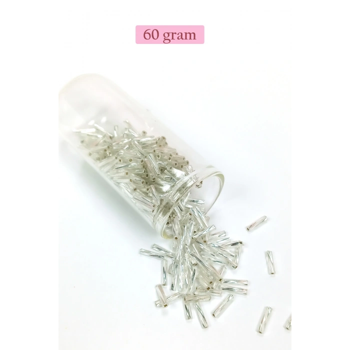 Uzun Boru Kesme Boncuk Çap 2mm Uzunluk 10 mm - 60 Gram - Parlak Gümüş - BNC296