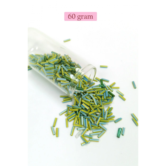 Uzun Boru Kesme Boncuk Çap 2mm Uzunluk 10 mm - 60 Gram - Yeşil Mavi - BNC289