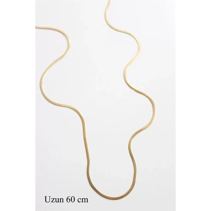 Uzun İnce İtalyan Zincir Kolye (60 cm) - Altın