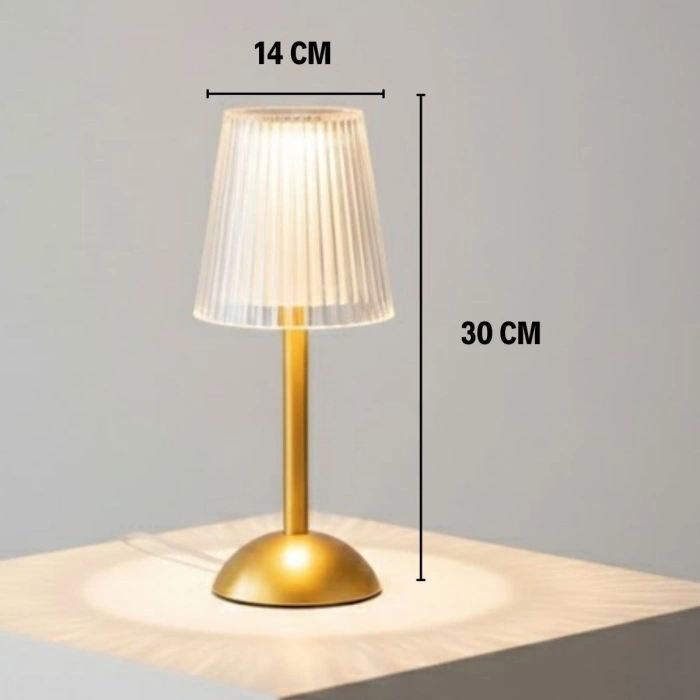 Uzun Klasik Çizgili Model LED Masa Lambası – Dokunmatik, 3 Renk Işık Modlu, Şarjlı Dekoratif Gece Lambası (4887)