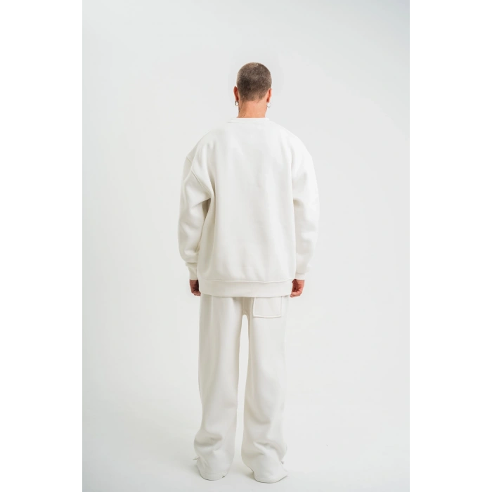 Uzun Kol Bisiklet Yaka Basic SweatShirt - Beyaz -