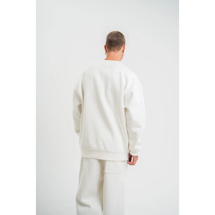 Uzun Kol Bisiklet Yaka Basic SweatShirt - Beyaz -