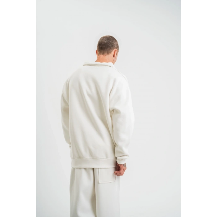 Uzun Kol Bisiklet Yaka Basic SweatShirt - Beyaz -