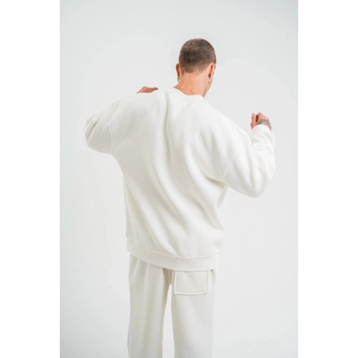 Uzun Kol Bisiklet Yaka Basic SweatShirt - Beyaz -