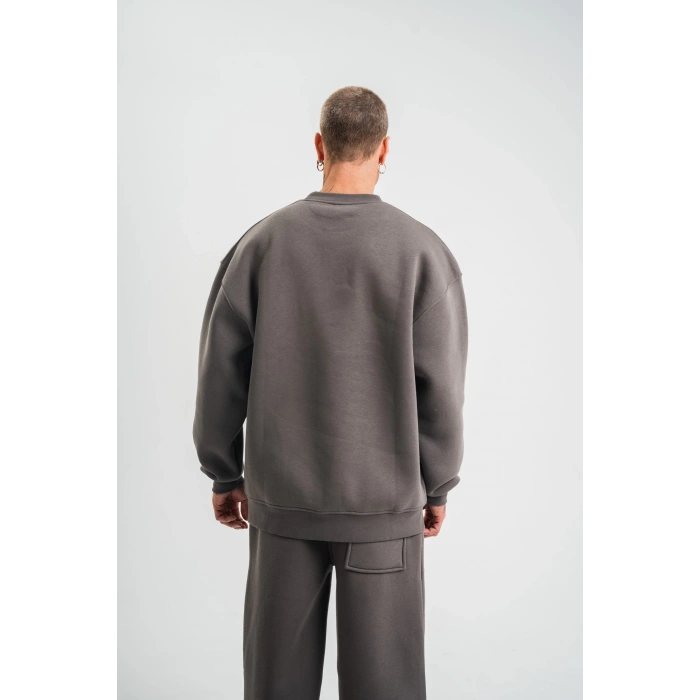 Uzun Kol Bisiklet Yaka Basic SweatShirt - Füme -