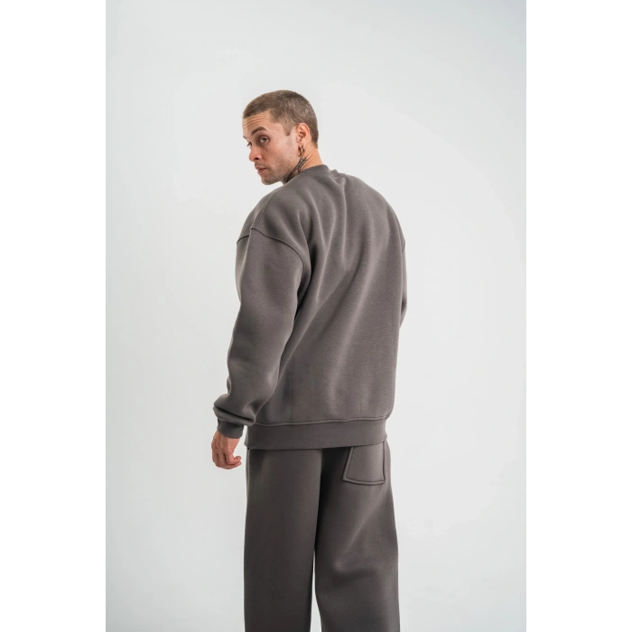 Uzun Kol Bisiklet Yaka Basic SweatShirt - Füme -