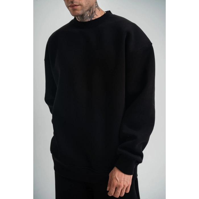 Uzun Kol Bisiklet Yaka Basic SweatShirt - Siyah -