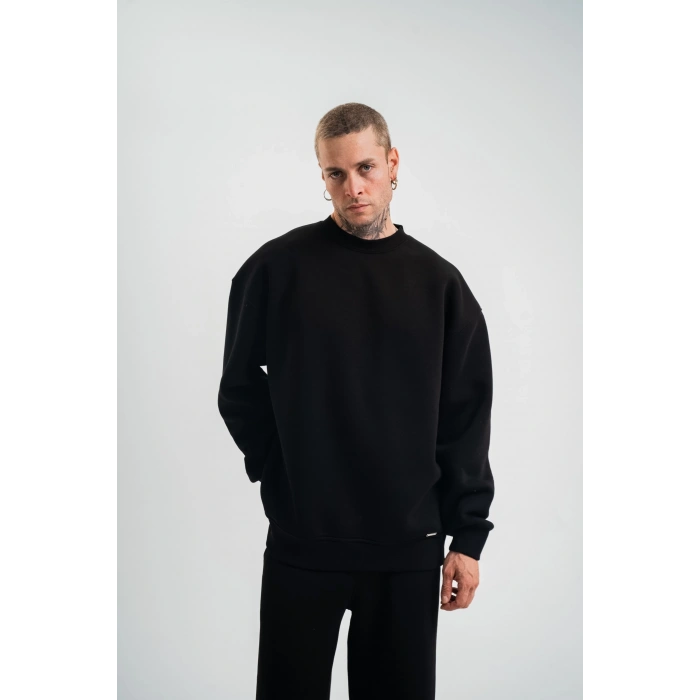 Uzun Kol Bisiklet Yaka Basic SweatShirt - Siyah -