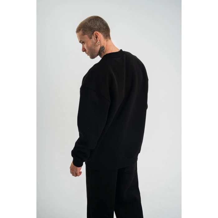 Uzun Kol Bisiklet Yaka Basic SweatShirt - Siyah -