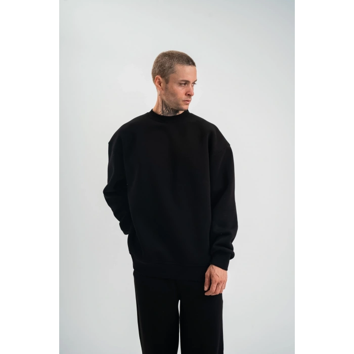 Uzun Kol Bisiklet Yaka Basic SweatShirt - Siyah -