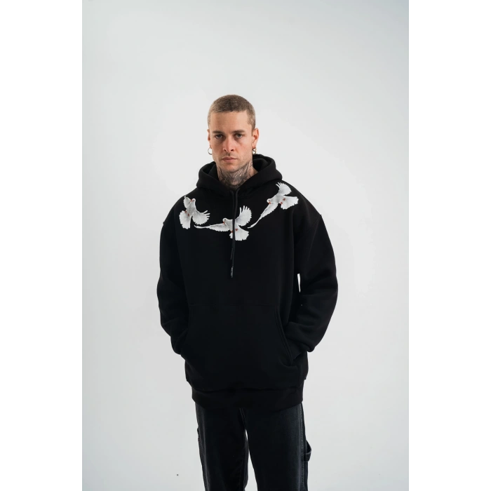 Uzun Kol Bisiklet Yaka Yıkamalı SweatShirt - Siyah -