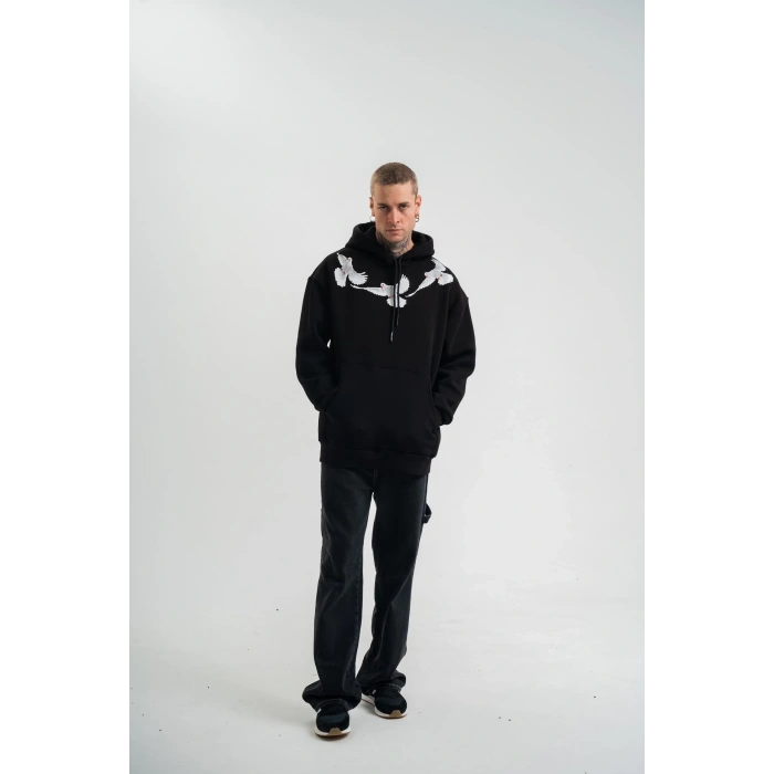 Uzun Kol Bisiklet Yaka Yıkamalı SweatShirt - Siyah -