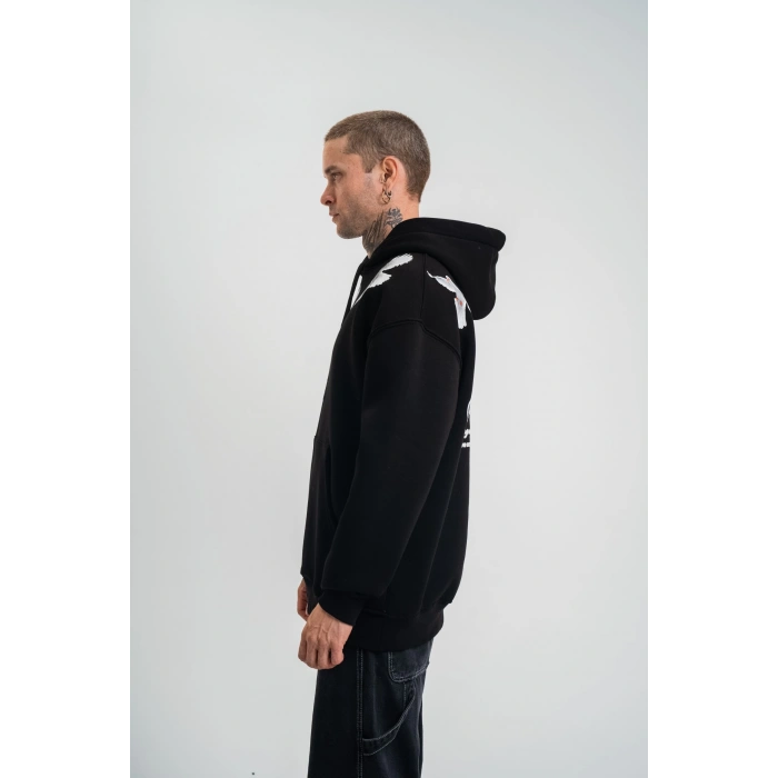 Uzun Kol Bisiklet Yaka Yıkamalı SweatShirt - Siyah -