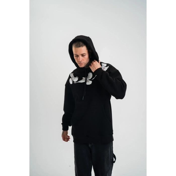 Uzun Kol Bisiklet Yaka Yıkamalı SweatShirt - Siyah -