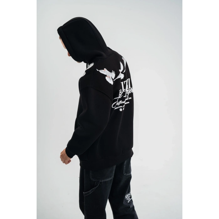 Uzun Kol Bisiklet Yaka Yıkamalı SweatShirt - Siyah -