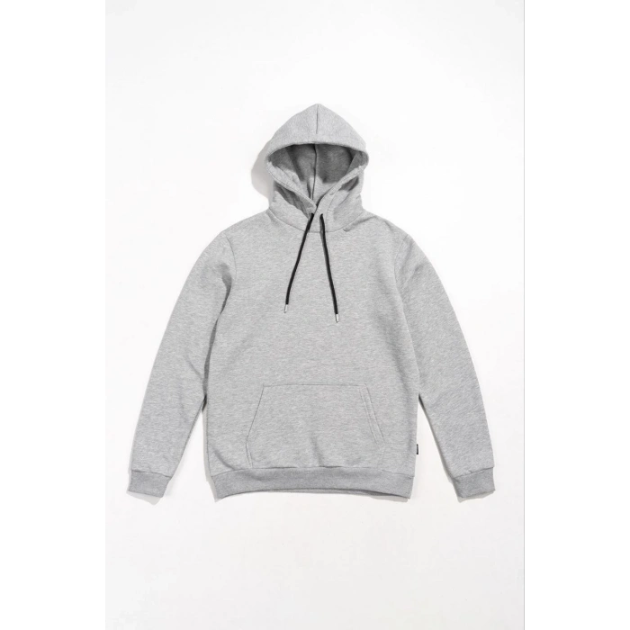 Uzun Kol Kapşonlu Basic Sweatshirt hoodie - Gri