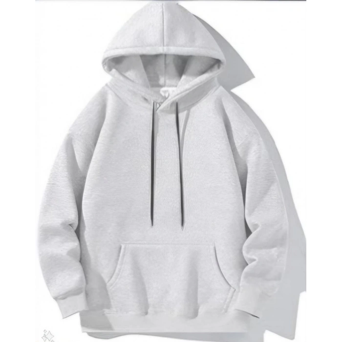 Uzun Kol Kapşonlu Basic Sweatshirt hoodie - Gri