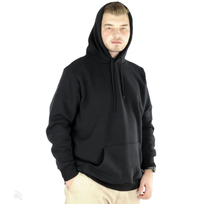 Uzun Kol Kapşonlu Basic Sweatshirt hoodie - Siyah