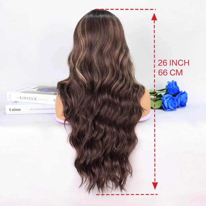 Uzun Kumral Balköpüğü Işıltılı Su Dalgalı Tül Peruk