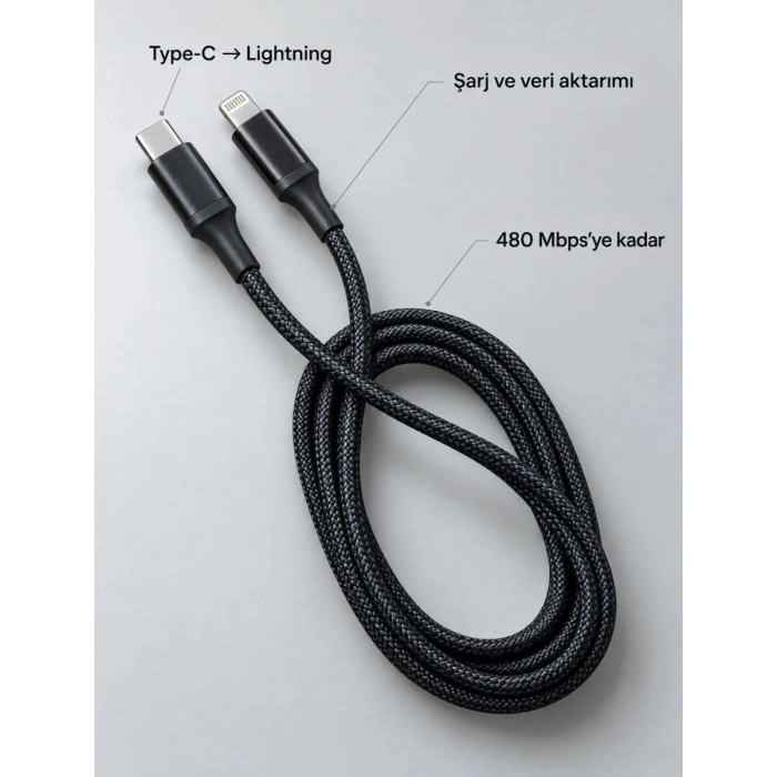 Uzun Ve Dayanıklı Type C Lightning Pd Hızlı Şarj Kablosu