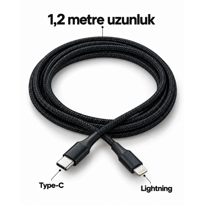 Uzun ve Dayanıklı Type C Lightning PD Hızlı Şarj Kablosu