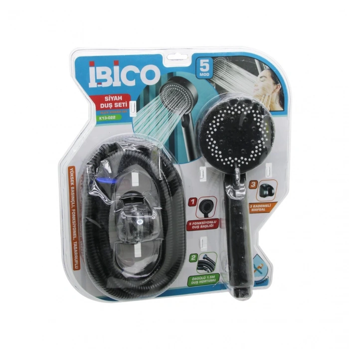 VAKUMLU - SİYAH LÜKS DUŞ SETİ  DUŞ BAŞLIK=5 MOD=FONKSİYON ÖRGÜLÜ HORTUM=1.5MT MAFSAL=3 KADEME (4887)