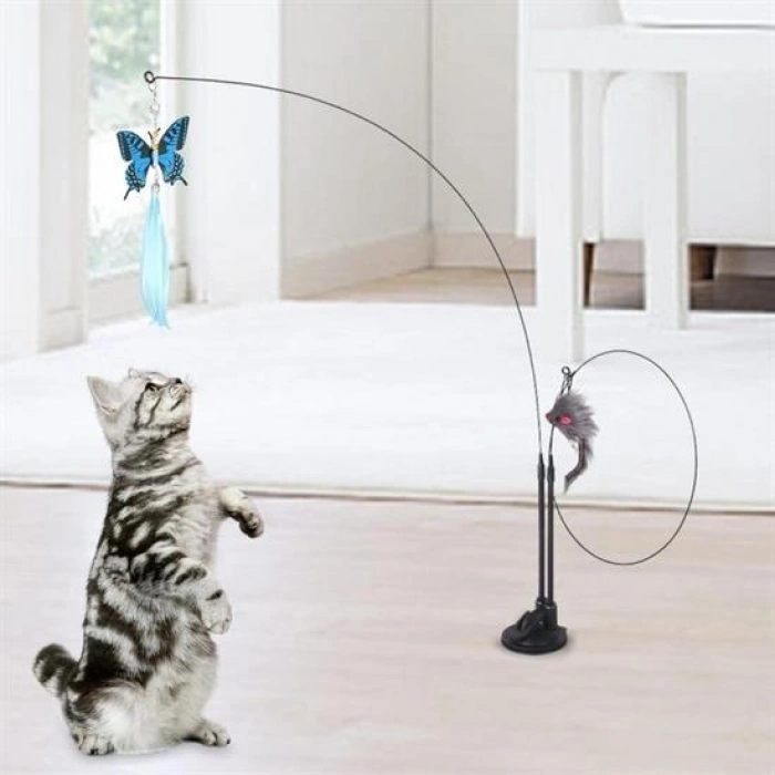 Vantuzlu Tüylü Zilli Olta Kedi Oyuncağı (4887)