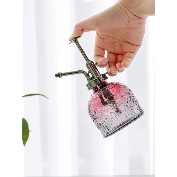 Vintage Cam Bitki Sulama Spreyi – Dekoratif Püskürtme Kolonya Şişesi 200 ml Kırmızı