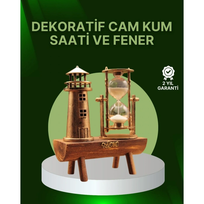 Vintage Kum Saati + Deniz Feneri Modeli – Ahşap Gövdeli Masa Üstü Dekor