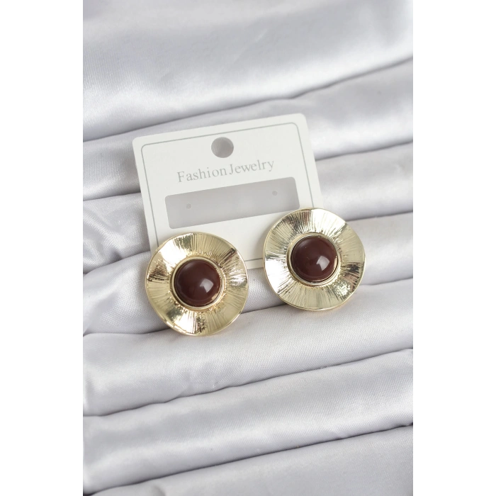 Vintage Model Kahverengi Gold Renk Pirinç Kadın Küpe - TJ-BKP11663