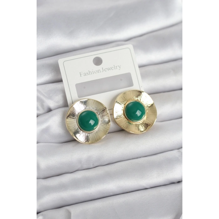 Vintage Model Yeşil Gold Renk Pirinç Kadın Küpe - TJ-BKP11664