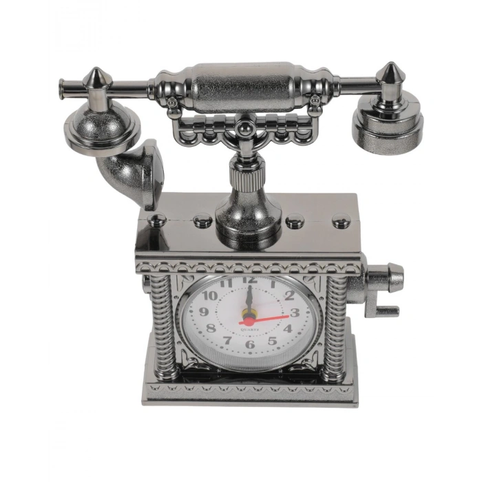 Vintage Telefon Tasarımlı Masa Saati Ve Çalar Saat Dekoratif Model