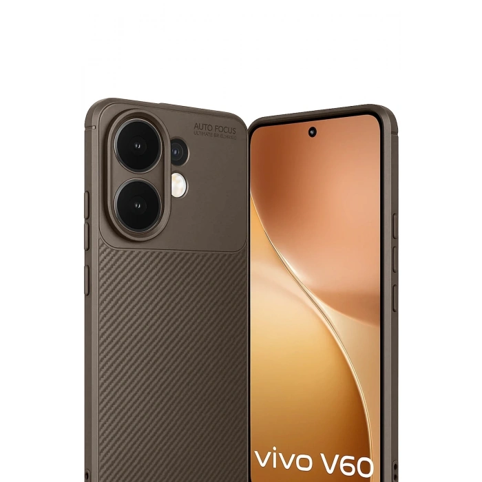Vivo V60 5G Auto Focus Karbon Kapak - Kahverengi