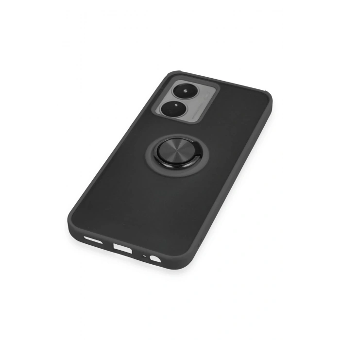 Vivo Y16 Kılıf Montreal Yüzüklü Silikon Kapak - Siyah