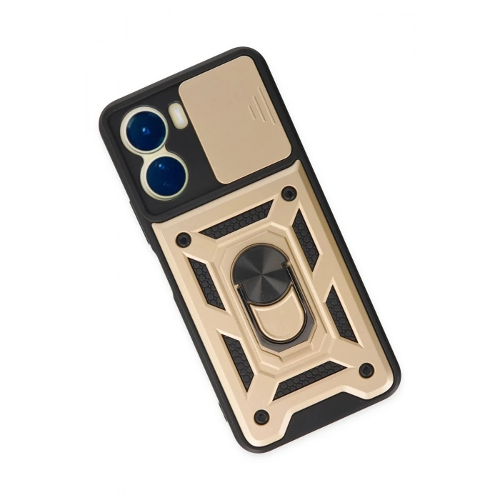 Vivo Y16 Kılıf Pars Lens Yüzüklü Silikon - Gold