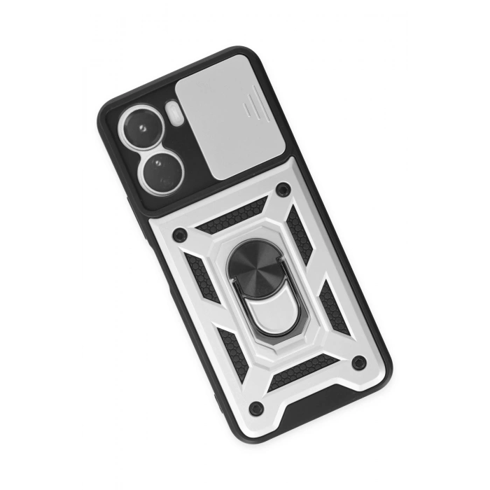 Vivo Y16 Kılıf Pars Lens Yüzüklü Silikon - Gümüş