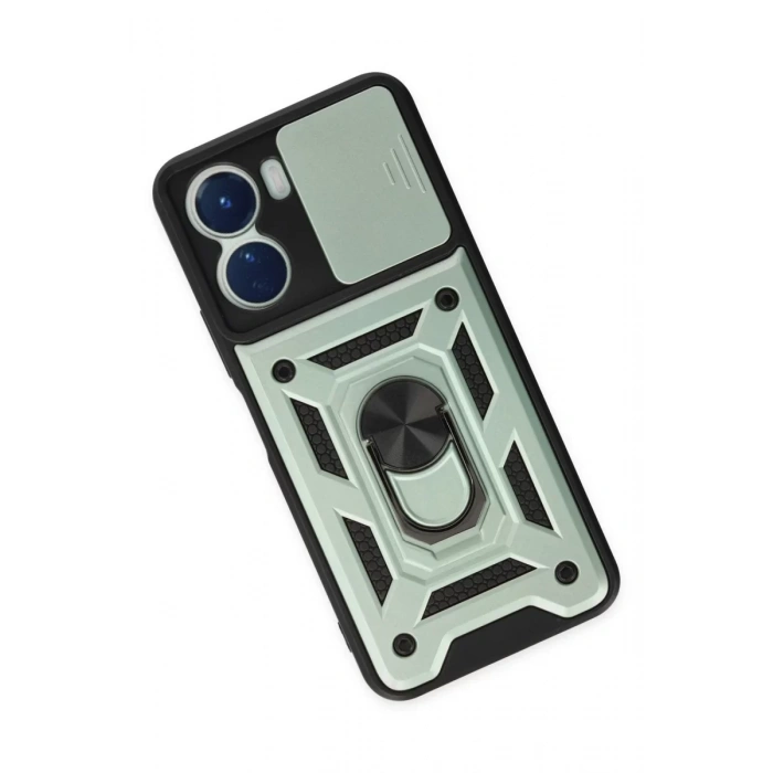 Vivo Y16 Kılıf Pars Lens Yüzüklü Silikon - Yeşil