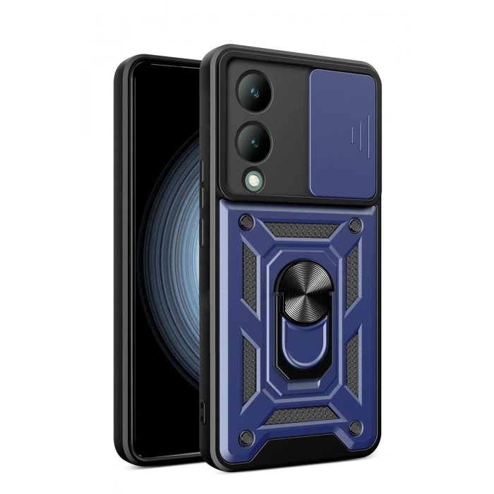 Vivo Y17S Kılıf Pars Lens Yüzüklü Silikon - Lacivert