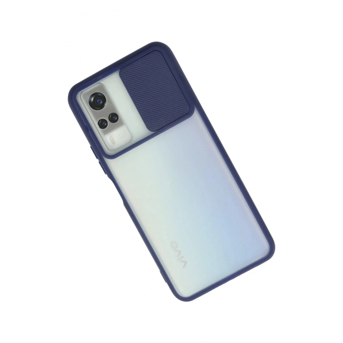 Vivo Y53S Kılıf Palm Buzlu Kamera Sürgülü Silikon - Lacivert