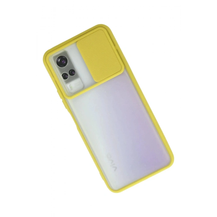 Vivo Y53S Kılıf Palm Buzlu Kamera Sürgülü Silikon - Sarı