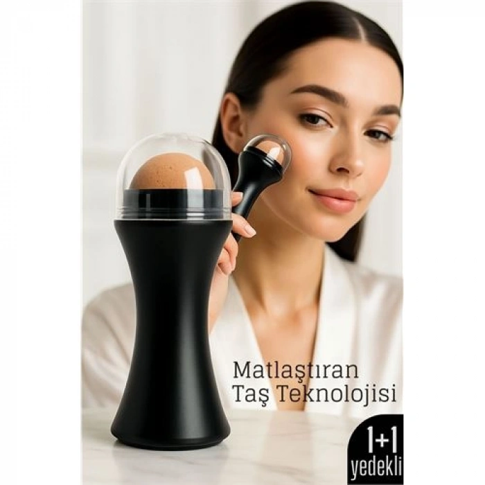 Volkanik Taşlı Yağ Emici Yüz Roller - + Yedek Taşlı Set – Ciltteki Yağı Anında Al, Mat Görünüm Kazan!