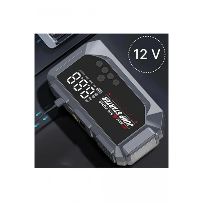 Vtn-605 Şarjlı 12.000 Mah Taşınabilir Çantalı Araç Akü Şarj Takviyeli Işıklı Hava Kompresörü