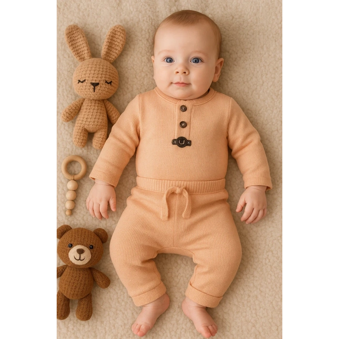 Waffle Çıtlı Düğmeli 2li Mevsimlik Takım