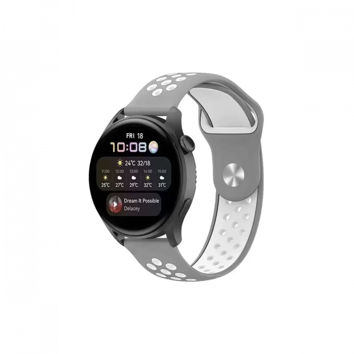 Watch 20mm Spor Delikli Kordon - Gri-Beyaz